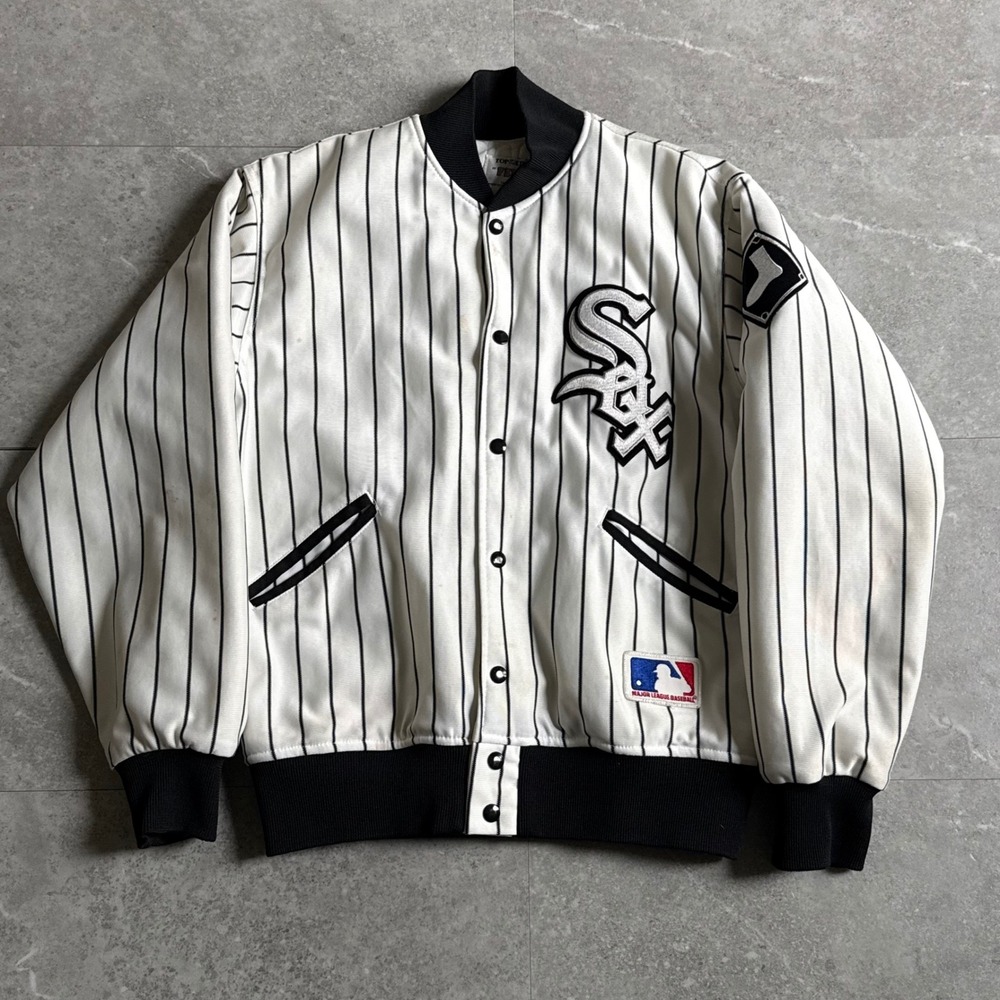 Vintage Felco Chicago White Sox MLB Pinstripe Bomber Jacket Size Large